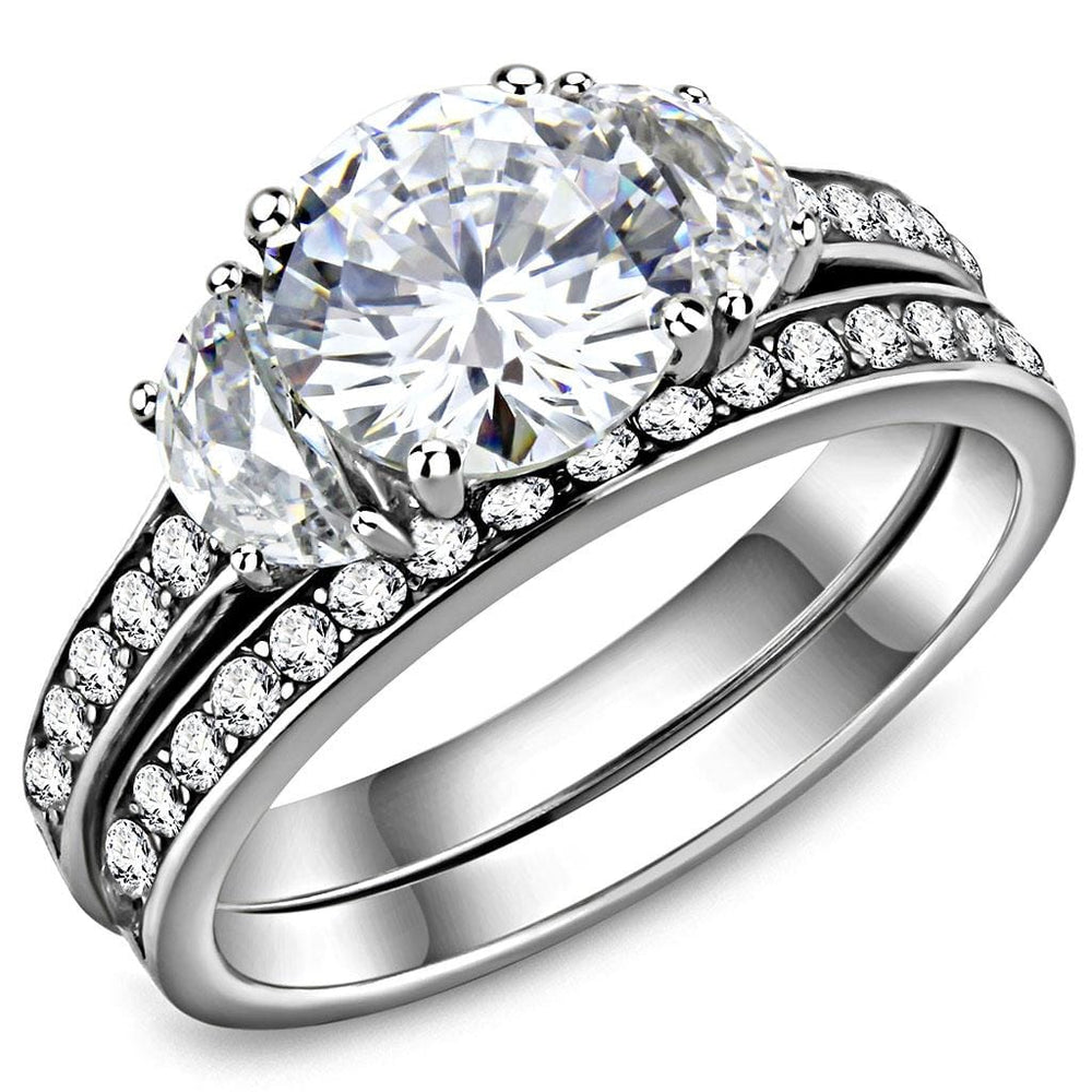 TK3509 - High polished (no plating) Stainless Steel Ring with AAA Grade CZ  in Clear - Alamode