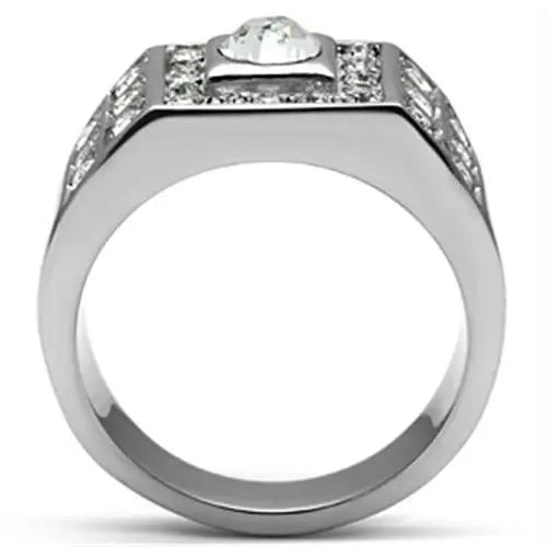 TK350 - High polished (no plating) Stainless Steel Ring with Top Grade Crystal in Clear - Alamode - Flyclothing LLC