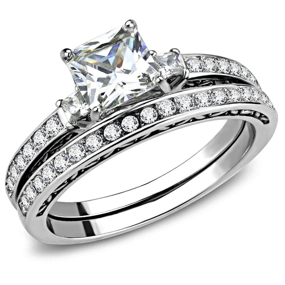 TK3510 - High polished (no plating) Stainless Steel Ring with AAA Grade CZ  in Clear - Alamode