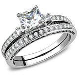 TK3510 - High polished (no plating) Stainless Steel Ring with AAA Grade CZ  in Clear - Alamode