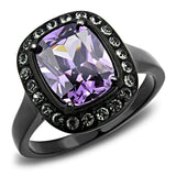 TK3512 - IP Black(Ion Plating) Stainless Steel Ring with AAA Grade CZ  in Amethyst - Alamode