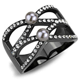 TK3515 - IP Light Black  (IP Gun) Stainless Steel Ring with Synthetic Pearl in Gray - Alamode