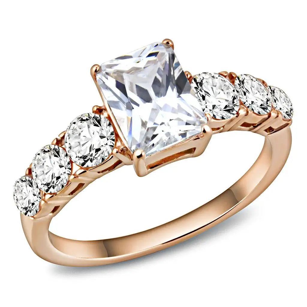TK3517 - IP Rose Gold(Ion Plating) Stainless Steel Ring with AAA Grade CZ in Clear - Alamode - Flyclothing LLC