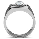 TK351 - High polished (no plating) Stainless Steel Ring with AAA Grade CZ  in Clear - Alamode