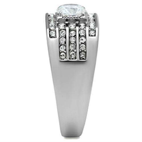 TK351 - High polished (no plating) Stainless Steel Ring with AAA Grade CZ in Clear - Alamode - Flyclothing LLC