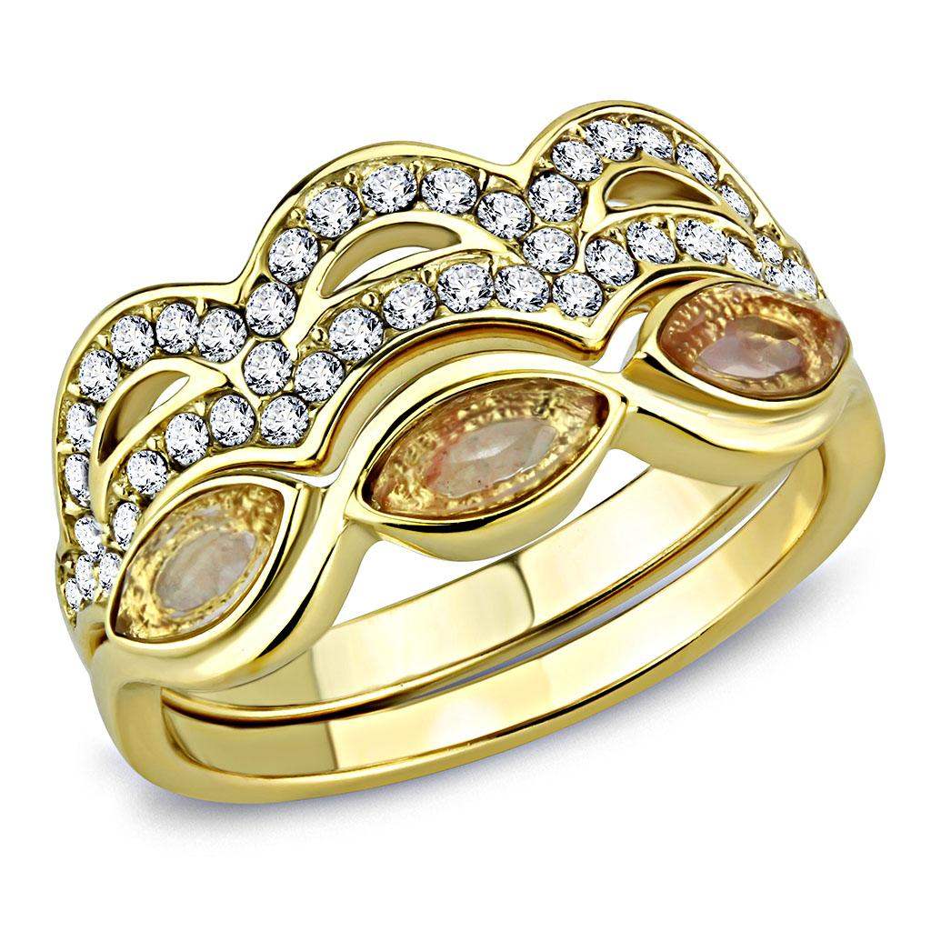 TK3521 - IP Gold(Ion Plating) Stainless Steel Ring with Synthetic Synthetic Glass in Light Peach - Alamode - Flyclothing LLC