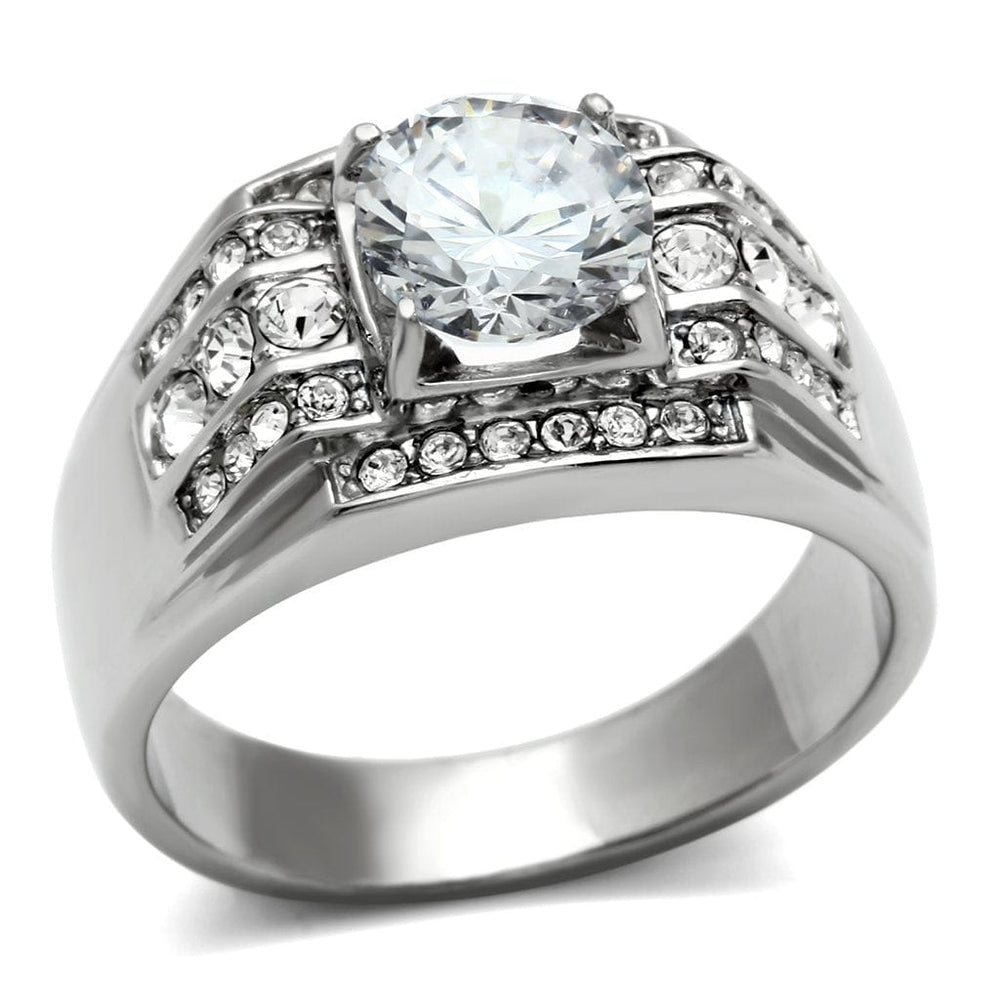 TK352 - High polished (no plating) Stainless Steel Ring with AAA Grade CZ  in Clear - Alamode