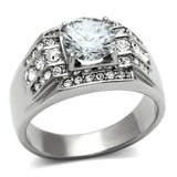 TK352 - High polished (no plating) Stainless Steel Ring with AAA Grade CZ  in Clear - Alamode