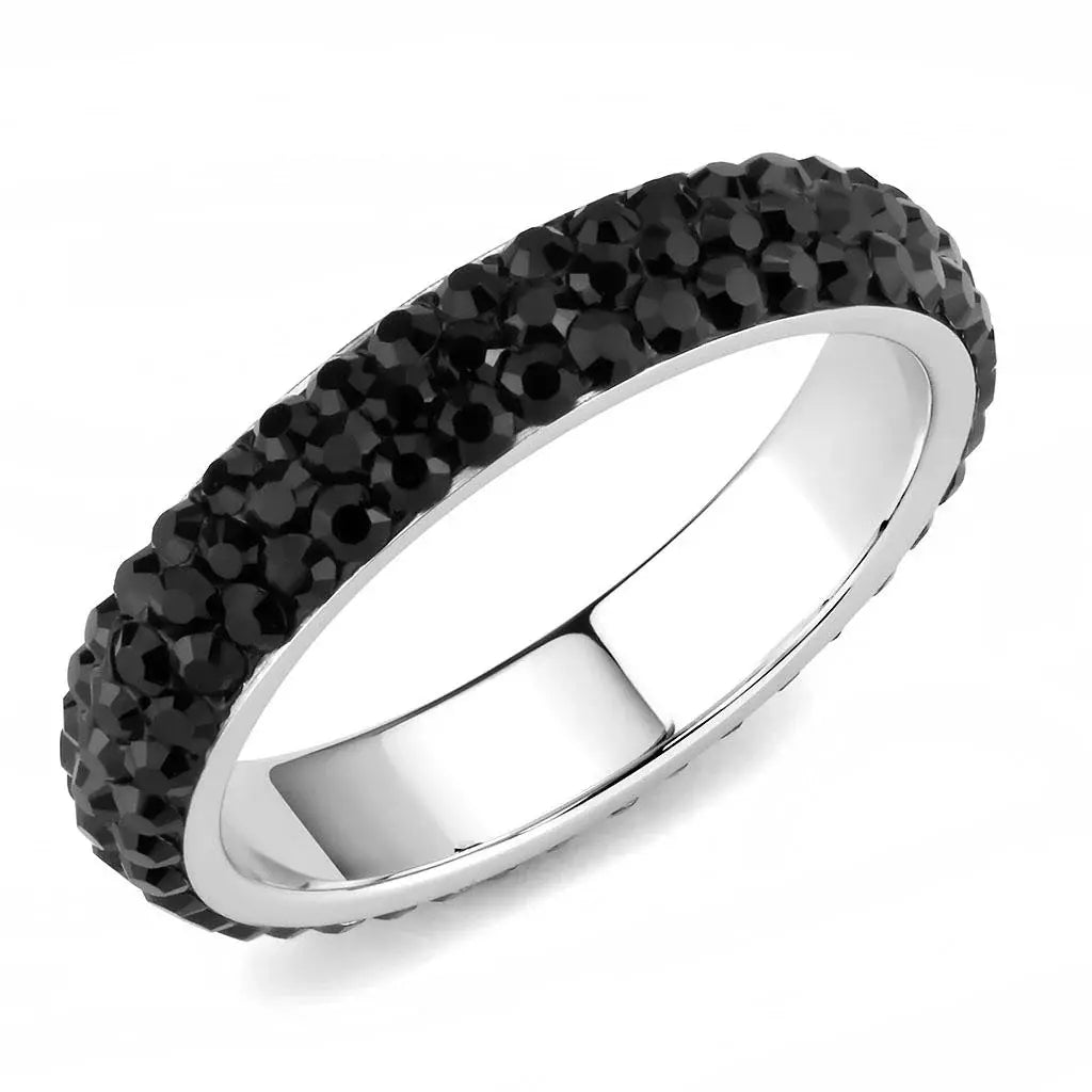 TK3534 - High polished (no plating) Stainless Steel Ring with Top Grade Crystal in Jet - Alamode - Flyclothing LLC