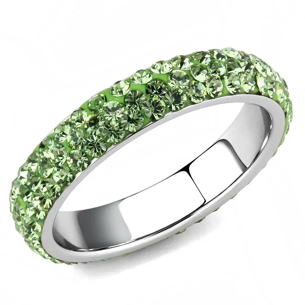 TK3537 - High polished (no plating) Stainless Steel Ring with Top Grade Crystal in Peridot - Alamode - Flyclothing LLC
