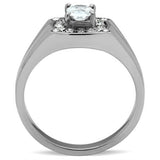 TK353 - High polished (no plating) Stainless Steel Ring with AAA Grade CZ  in Clear - Alamode