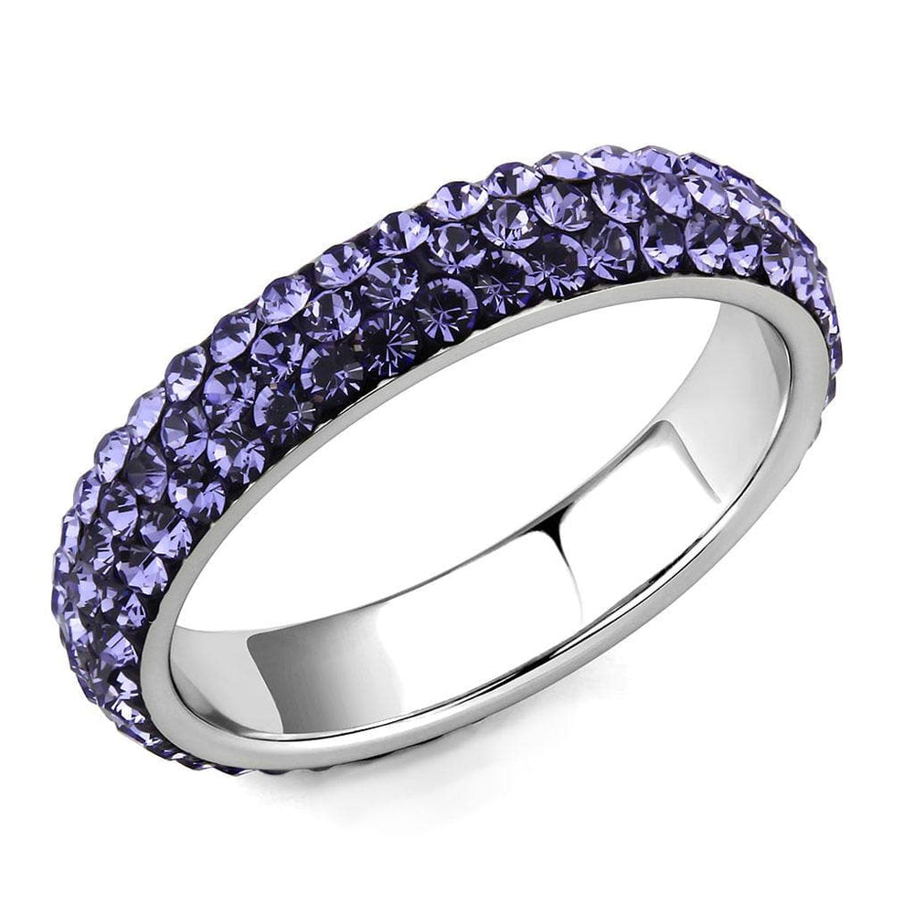 TK3540 - High polished (no plating) Stainless Steel Ring with Top Grade Crystal  in Tanzanite - Alamode