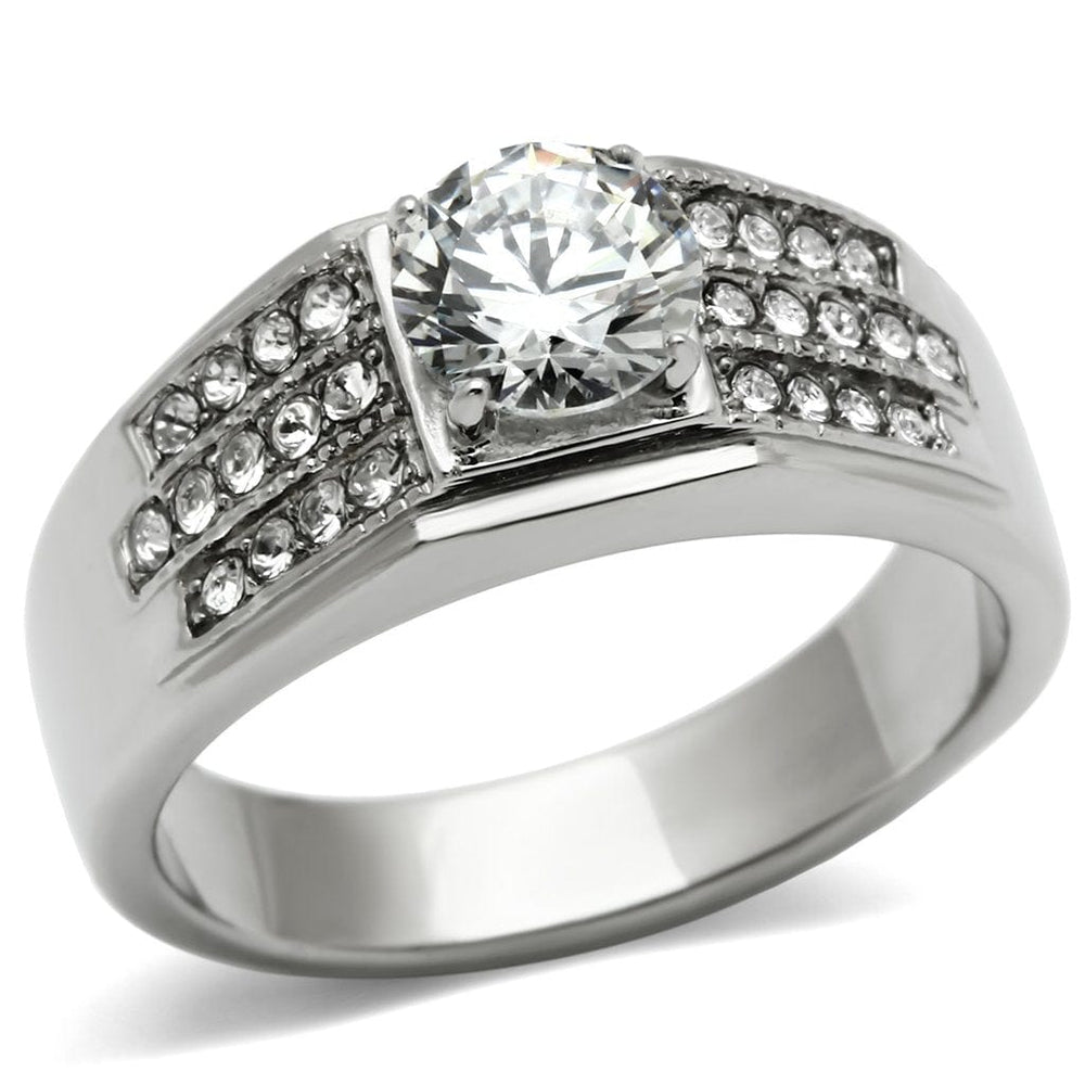 TK354 - High polished (no plating) Stainless Steel Ring with AAA Grade CZ  in Clear - Alamode