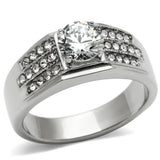 TK354 - High polished (no plating) Stainless Steel Ring with AAA Grade CZ  in Clear - Alamode