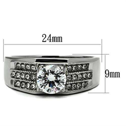 TK354 - High polished (no plating) Stainless Steel Ring with AAA Grade CZ in Clear - Alamode - Flyclothing LLC