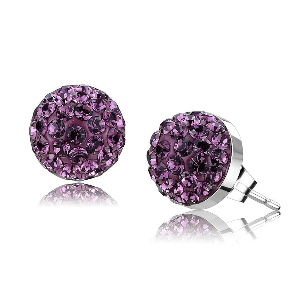 TK3552 - High polished (no plating) Stainless Steel Earrings with Top Grade Crystal  in Amethyst - Alamode