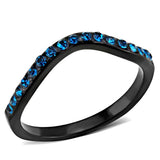 TK3557 - IP Black(Ion Plating) Stainless Steel Ring with Top Grade Crystal  in Blue Zircon - Alamode