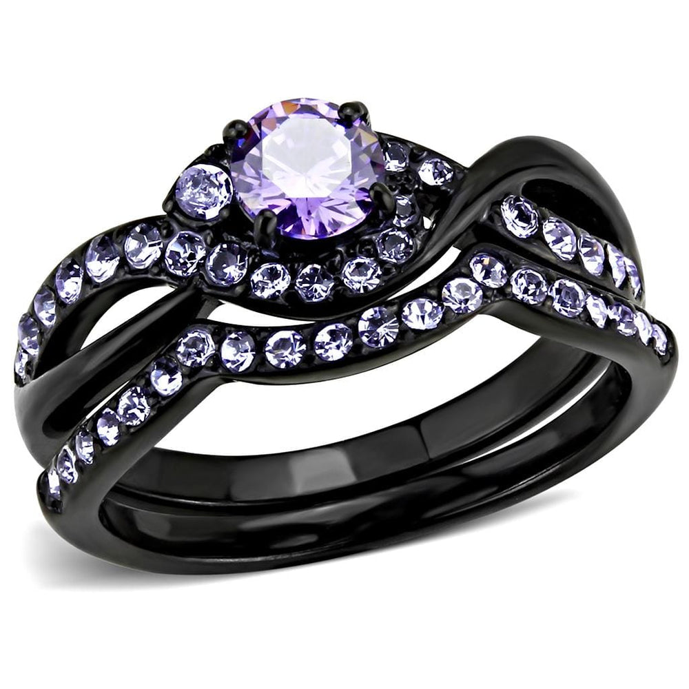 TK3560 - IP Black(Ion Plating) Stainless Steel Ring with AAA Grade CZ  in Amethyst - Alamode