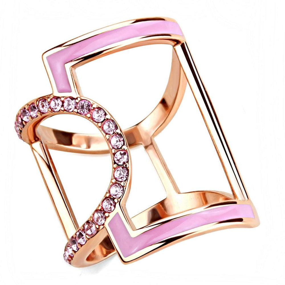 TK3561 - IP Rose Gold(Ion Plating) Stainless Steel Ring with Top Grade Crystal  in Light Rose - Alamode