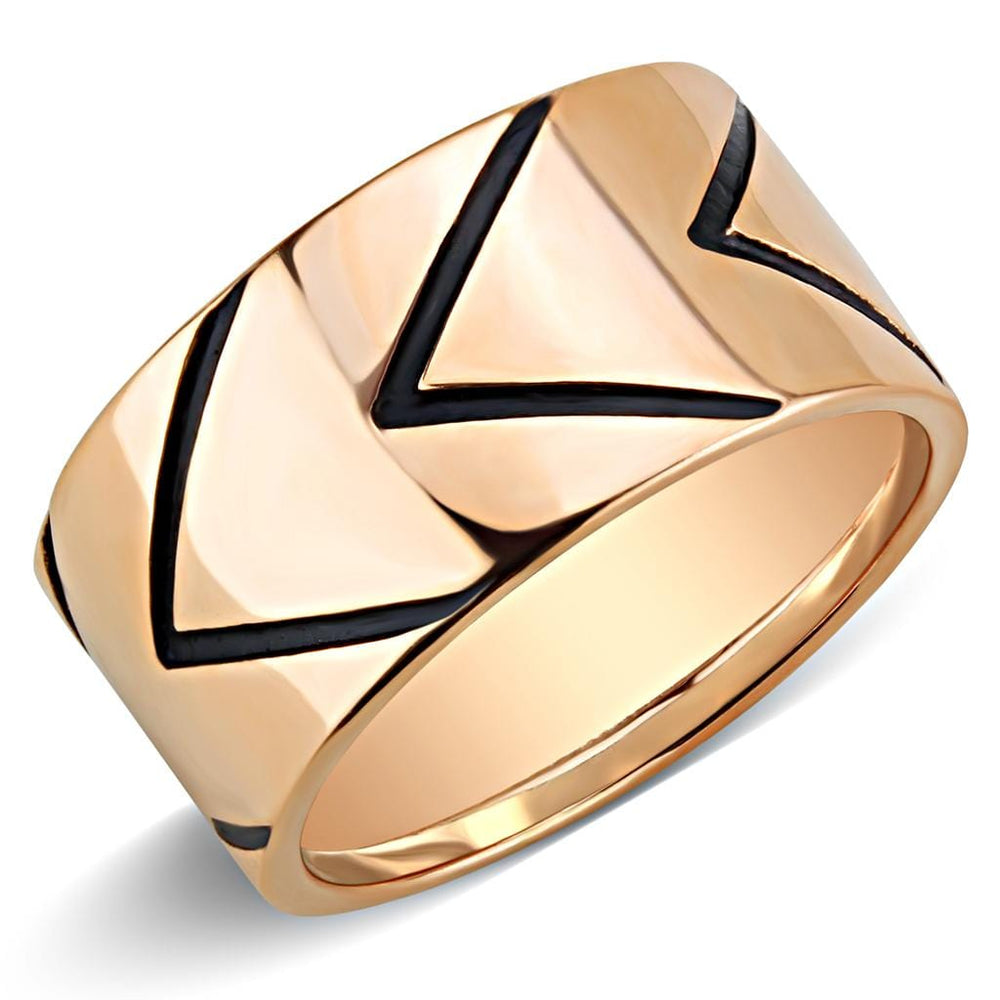 TK3563 - IP Rose Gold(Ion Plating) Stainless Steel Ring with Epoxy  in Jet - Alamode