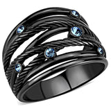 TK3564 - IP Black(Ion Plating) Stainless Steel Ring with Top Grade Crystal  in Sea Blue - Alamode