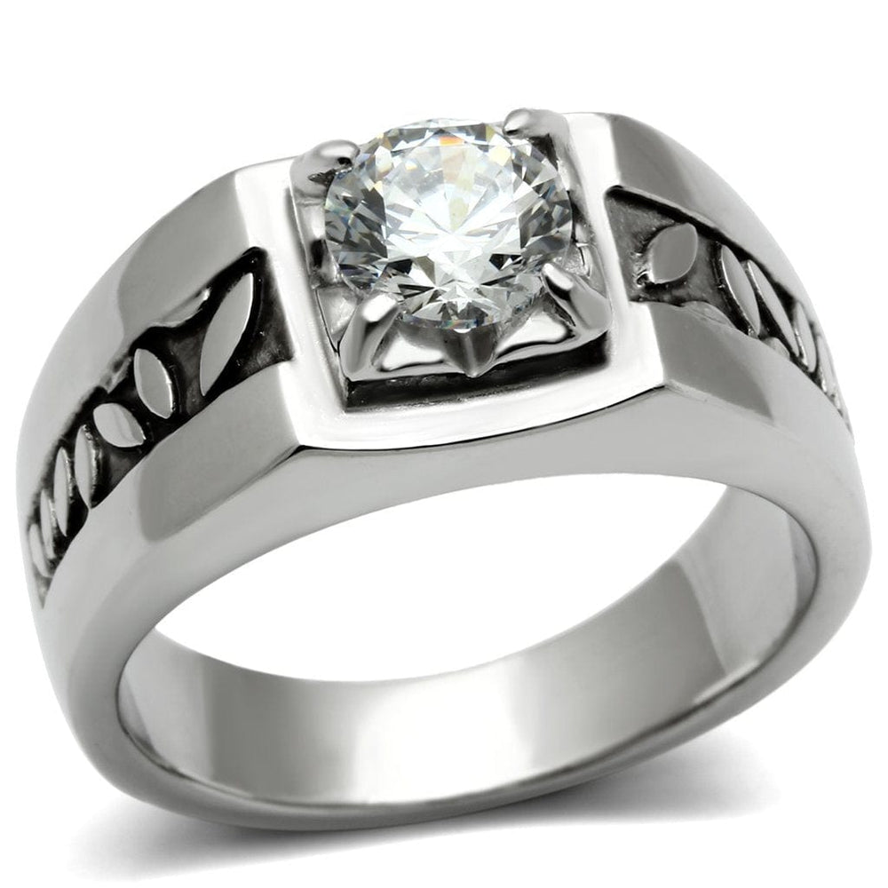 TK356 - High polished (no plating) Stainless Steel Ring with AAA Grade CZ  in Clear - Alamode