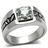 TK356 - High polished (no plating) Stainless Steel Ring with AAA Grade CZ  in Clear - Alamode