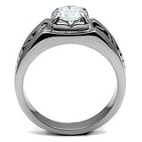 TK356 - High polished (no plating) Stainless Steel Ring with AAA Grade CZ  in Clear - Alamode