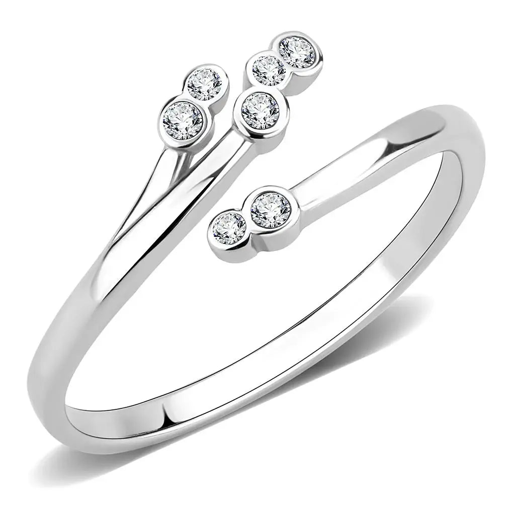 TK3570 - No Plating Stainless Steel Ring with AAA Grade CZ in Clear - Alamode - Flyclothing LLC