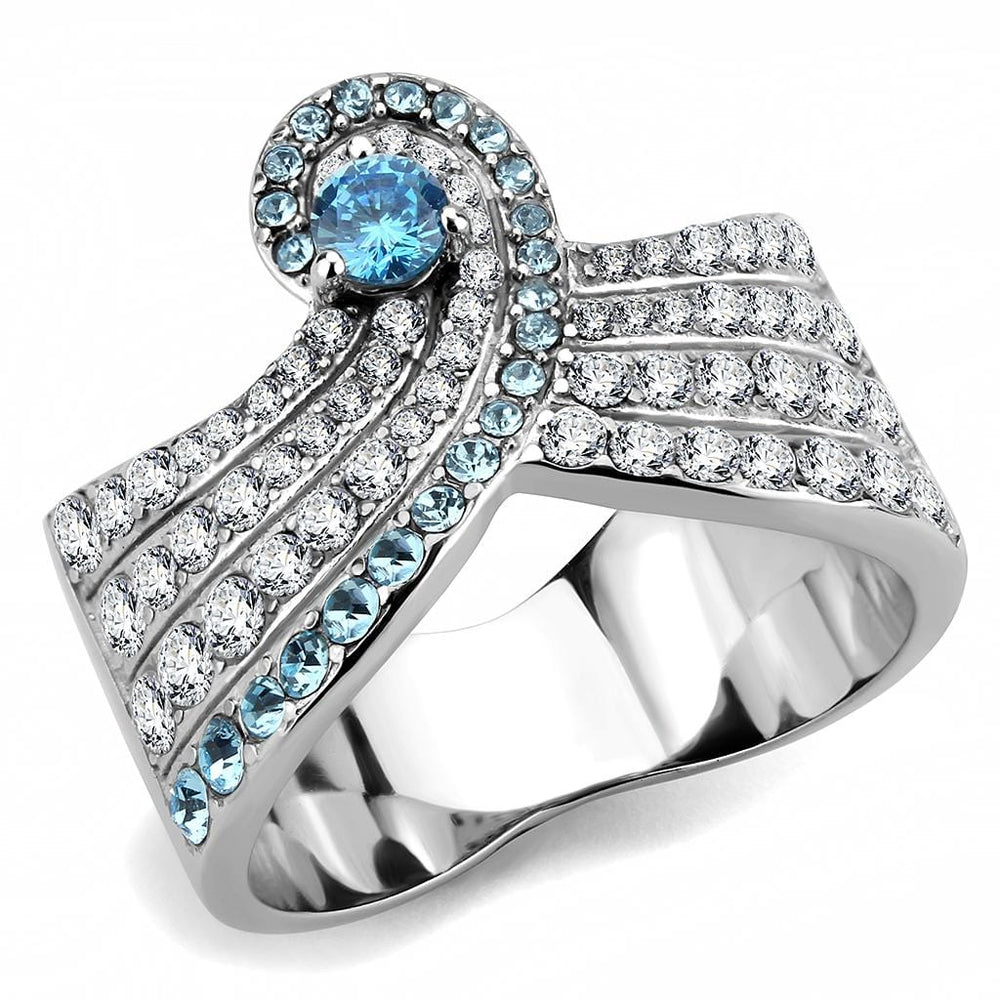 TK3572 - No Plating Stainless Steel Ring with AAA Grade CZ  in Sea Blue - Alamode