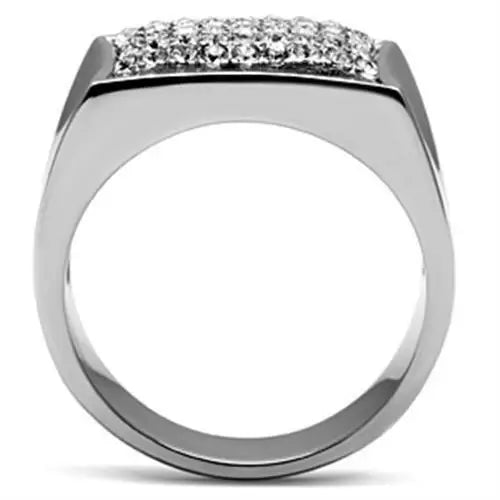 TK357 - High polished (no plating) Stainless Steel Ring with Top Grade Crystal in Clear - Alamode - Flyclothing LLC