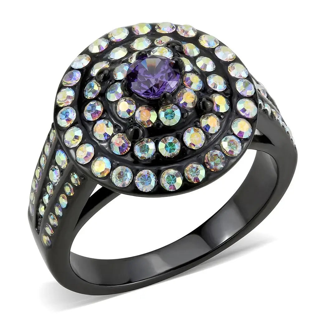 TK3580 - IP Black(Ion Plating) Stainless Steel Ring with Assorted in Multi Color - Alamode - Flyclothing LLC