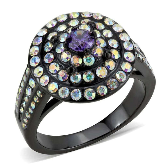 TK3580 - IP Black(Ion Plating) Stainless Steel Ring with Assorted in Multi Color - Alamode - Flyclothing LLC