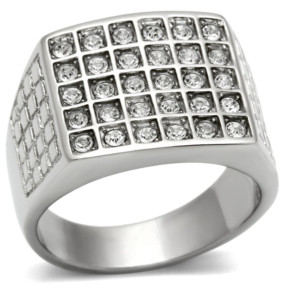 TK358 - High polished (no plating) Stainless Steel Ring with Top Grade Crystal  in Clear - Alamode
