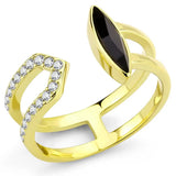 TK3591 - IP Gold(Ion Plating) Stainless Steel Ring with Top Grade Crystal in Jet - Alamode - Flyclothing LLC