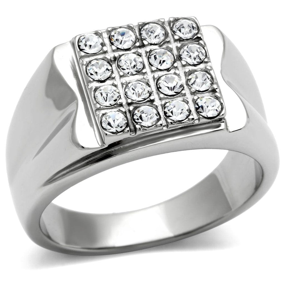 TK359 - High polished (no plating) Stainless Steel Ring with Top Grade Crystal  in Clear - Alamode