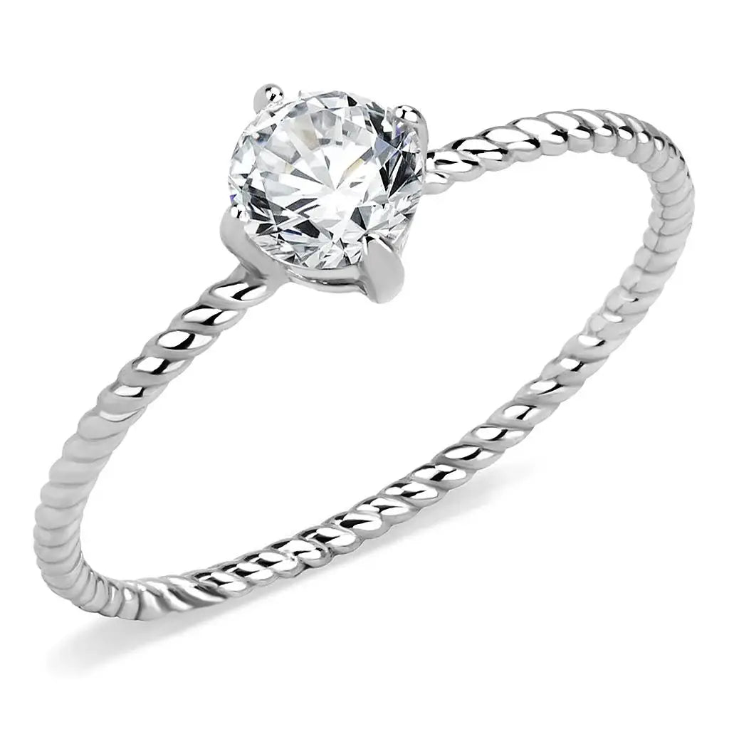 TK3604 - No Plating Stainless Steel Ring with AAA Grade CZ in Clear - Alamode - Flyclothing LLC