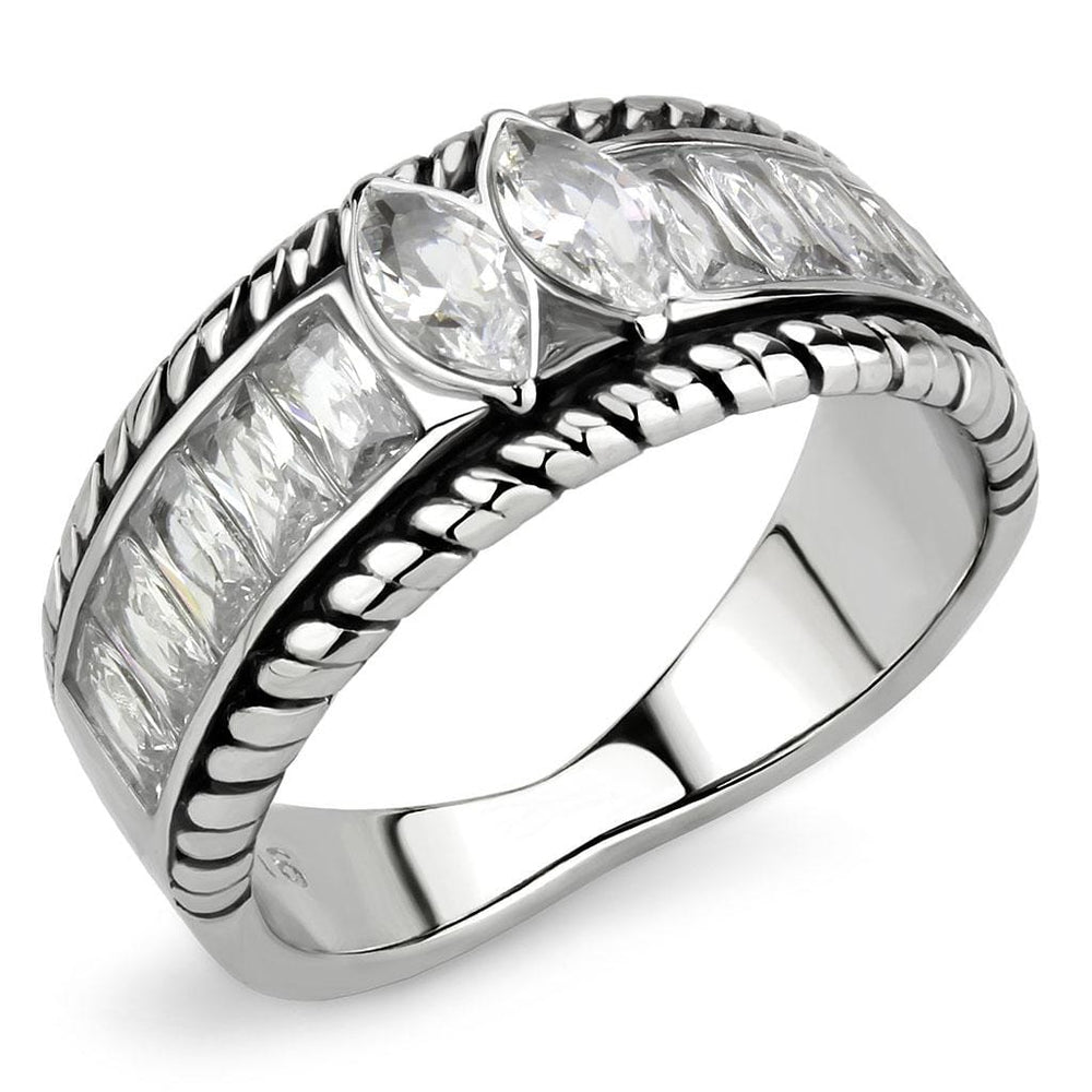 TK3606 - No Plating Stainless Steel Ring with AAA Grade CZ  in Clear - Alamode
