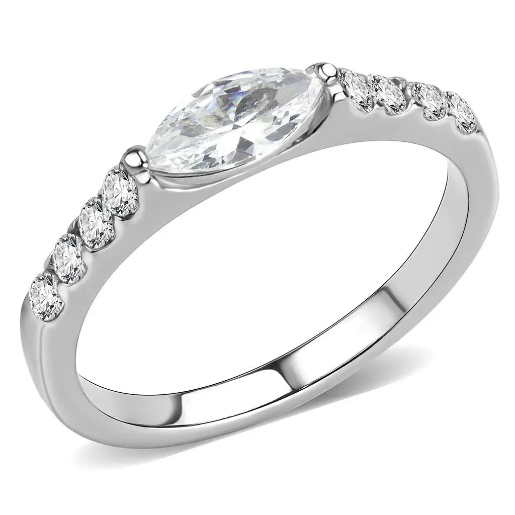 TK3607 - No Plating Stainless Steel Ring with AAA Grade CZ in Clear - Alamode - Flyclothing LLC
