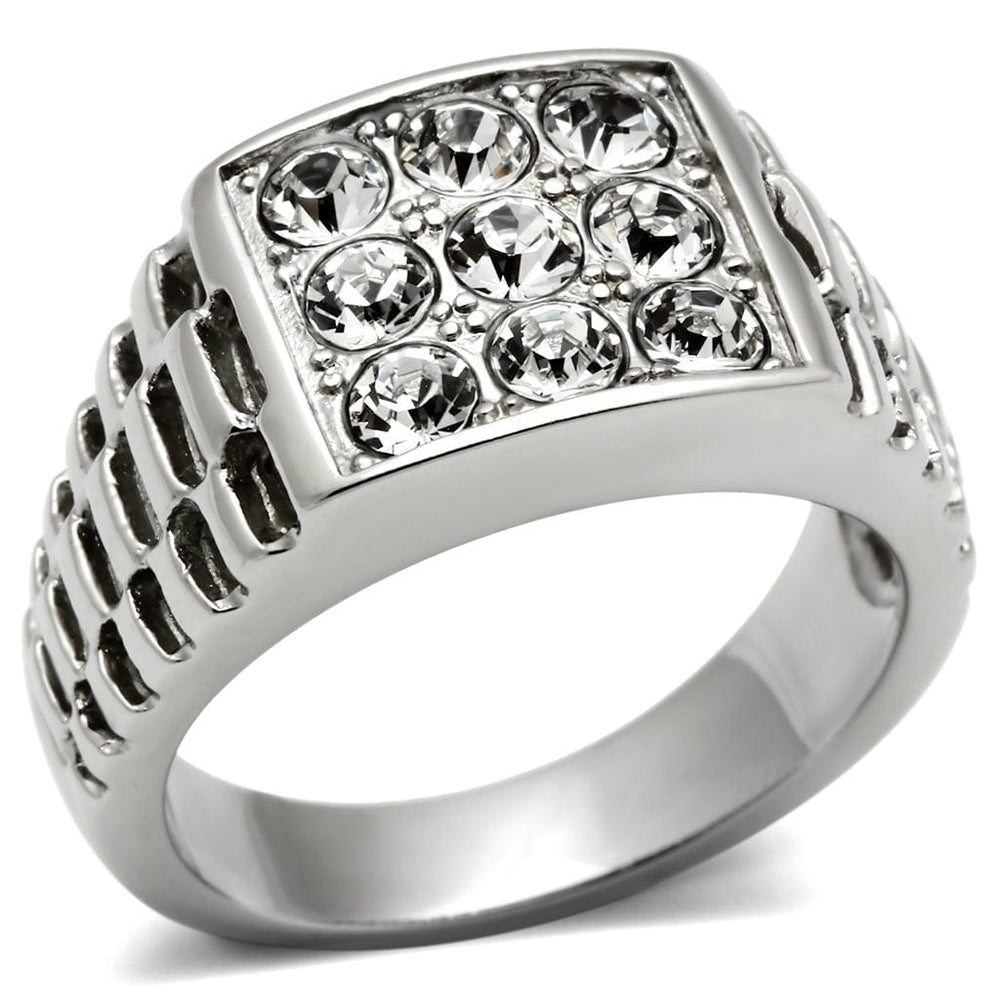 TK360 - High polished (no plating) Stainless Steel Ring with Top Grade Crystal  in Clear - Alamode