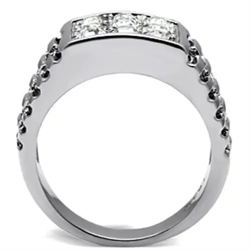 TK360 - High polished (no plating) Stainless Steel Ring with Top Grade Crystal in Clear - Alamode - Flyclothing LLC