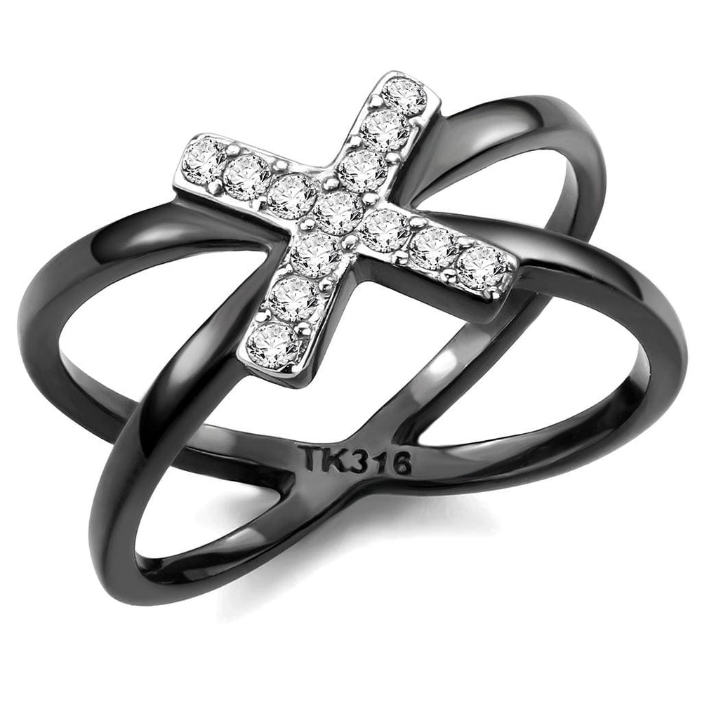TK3635 - Two-Tone IP Black (Ion Plating) Stainless Steel Ring with AAA Grade CZ  in Clear - Alamode
