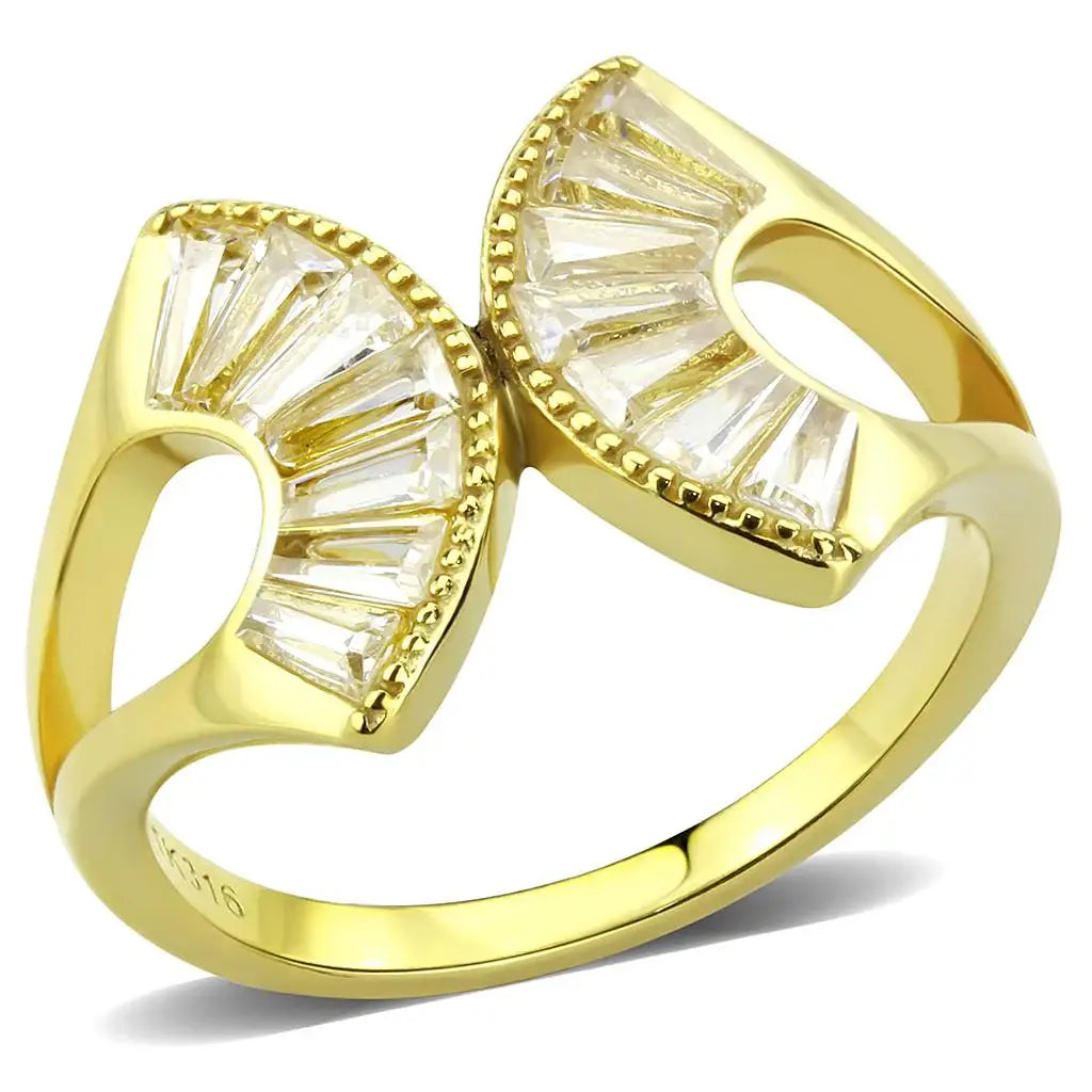TK3638 - IP Gold(Ion Plating) Stainless Steel Ring with AAA Grade CZ in Clear - Alamode - Flyclothing LLC