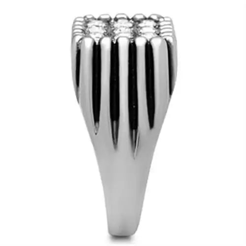 TK363 - High polished (no plating) Stainless Steel Ring with Top Grade Crystal in Clear - Alamode - Flyclothing LLC