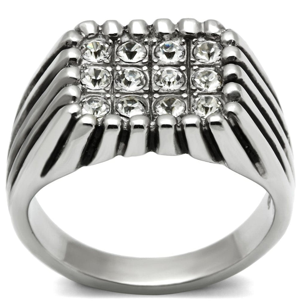 TK363 - High polished (no plating) Stainless Steel Ring with Top Grade Crystal  in Clear - Alamode