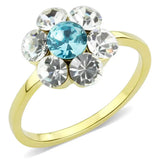 TK3642 - IP Gold(Ion Plating) Stainless Steel Ring with Synthetic Synthetic Glass in Sea Blue - Alamode - Flyclothing LLC