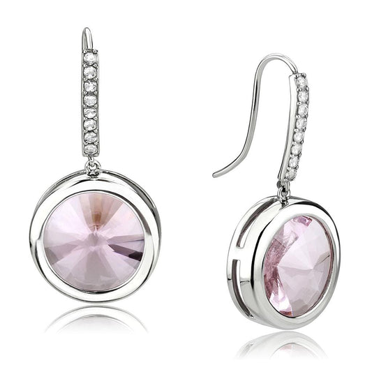 TK3643 - High polished (no plating) Stainless Steel Earrings with Top Grade Crystal  in Light Rose