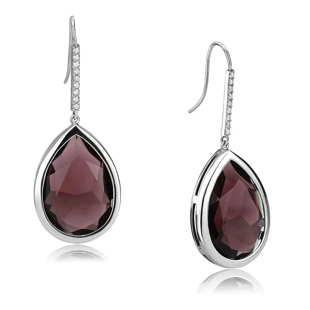 TK3647 - High polished (no plating) Stainless Steel Earrings with Top Grade Crystal in Amethyst - Alamode - Flyclothing LLC