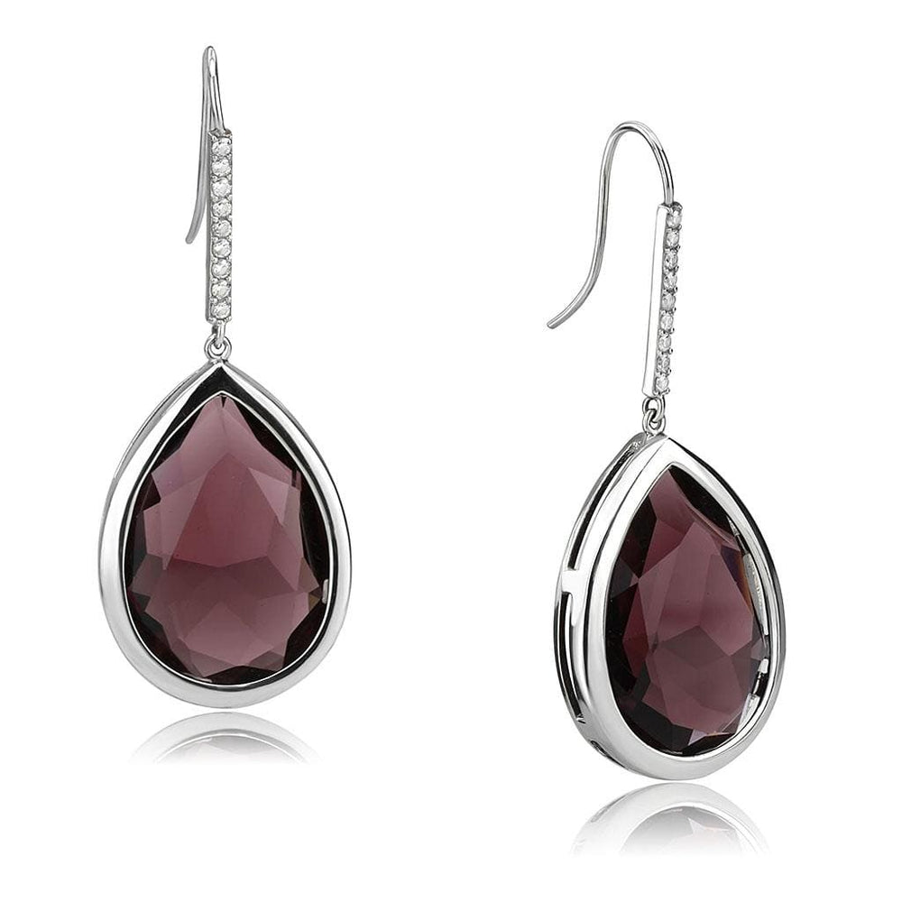 TK3647 - High polished (no plating) Stainless Steel Earrings with Top Grade Crystal  in Amethyst - Alamode