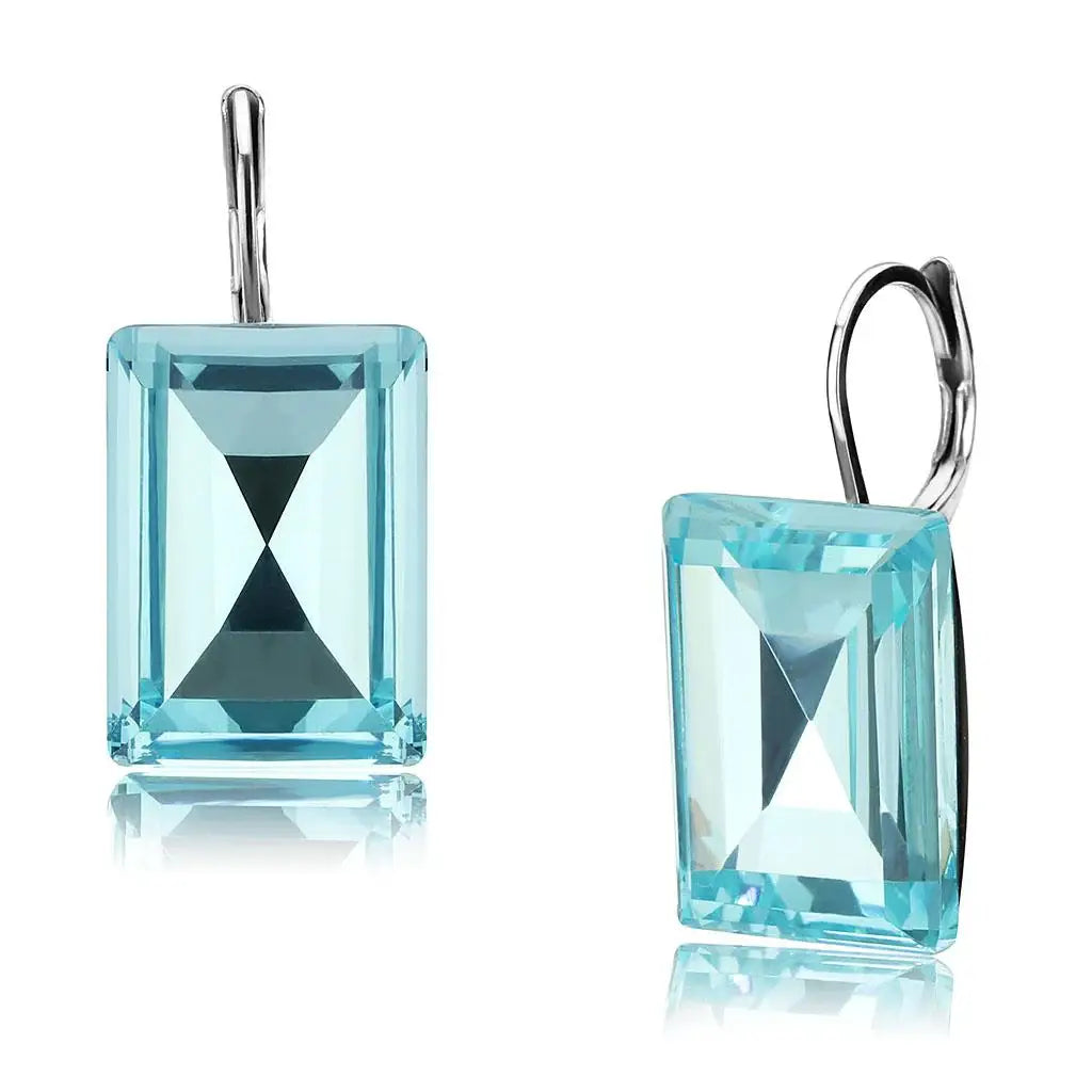 TK3649 - High polished (no plating) Stainless Steel Earrings with Top Grade Crystal in Sea Blue - Alamode - Flyclothing LLC